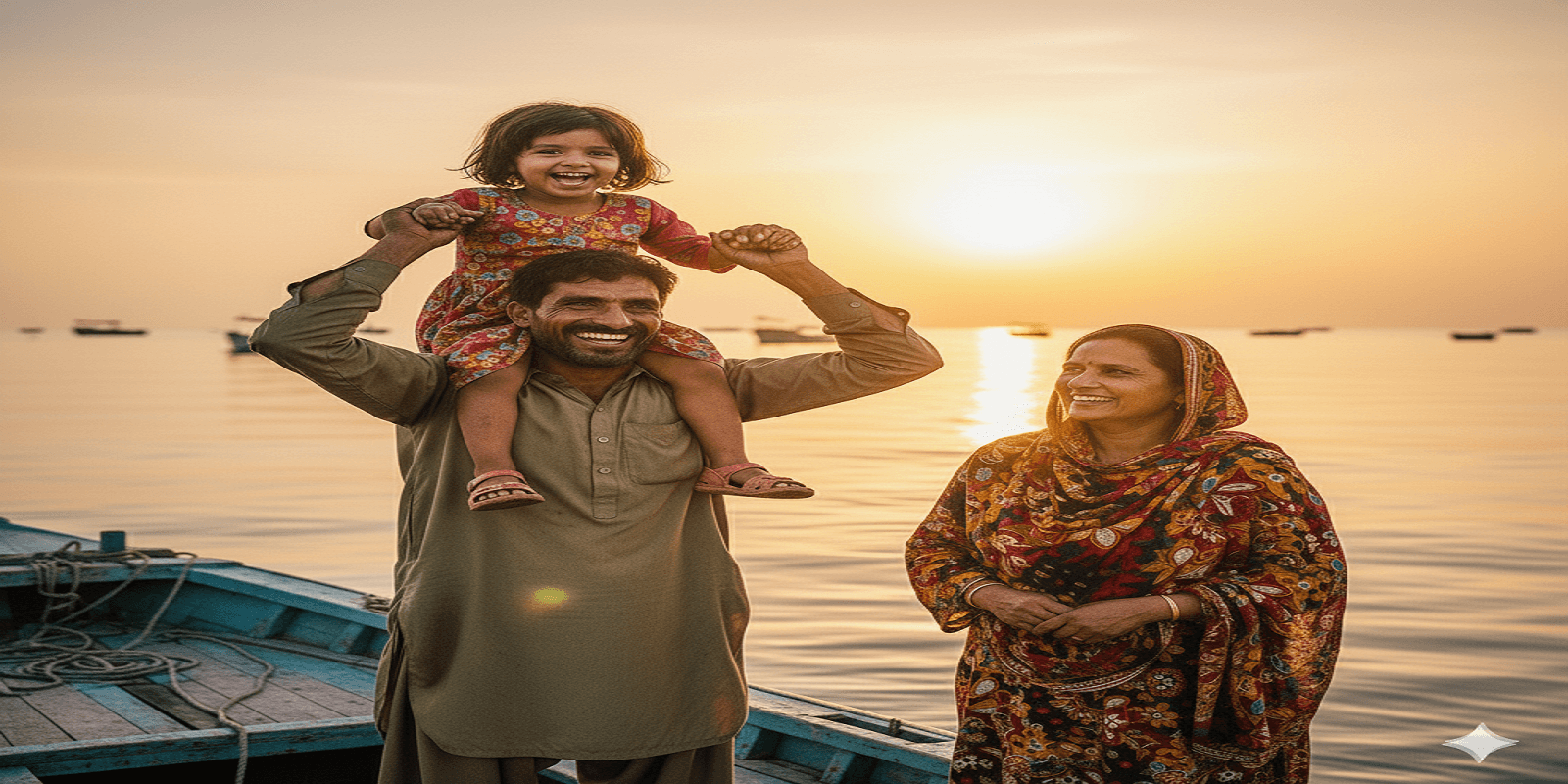 Fishermen family smiling